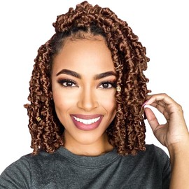 Niseyo 14 Inch Butterfly Locs Crochet Hair 6 Packs color 30, Pre Looped Handmade Medium Drak Brown Distressed Faux Locs Crochet Braids (30#)
