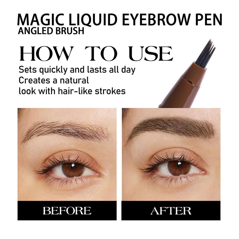 Magic Liquid Eyebrow Pen & Angled Brush Pencil - Waterproof,