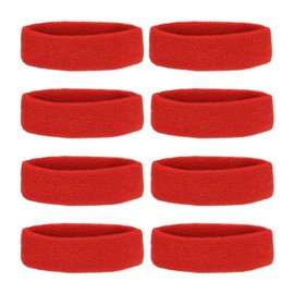 PATIKIL Sweatband Headbands, 8 Pcs Terry Cloth Sweat Band for Women Men Sports Basketball Tennis Athletic Gym Working Out, Red