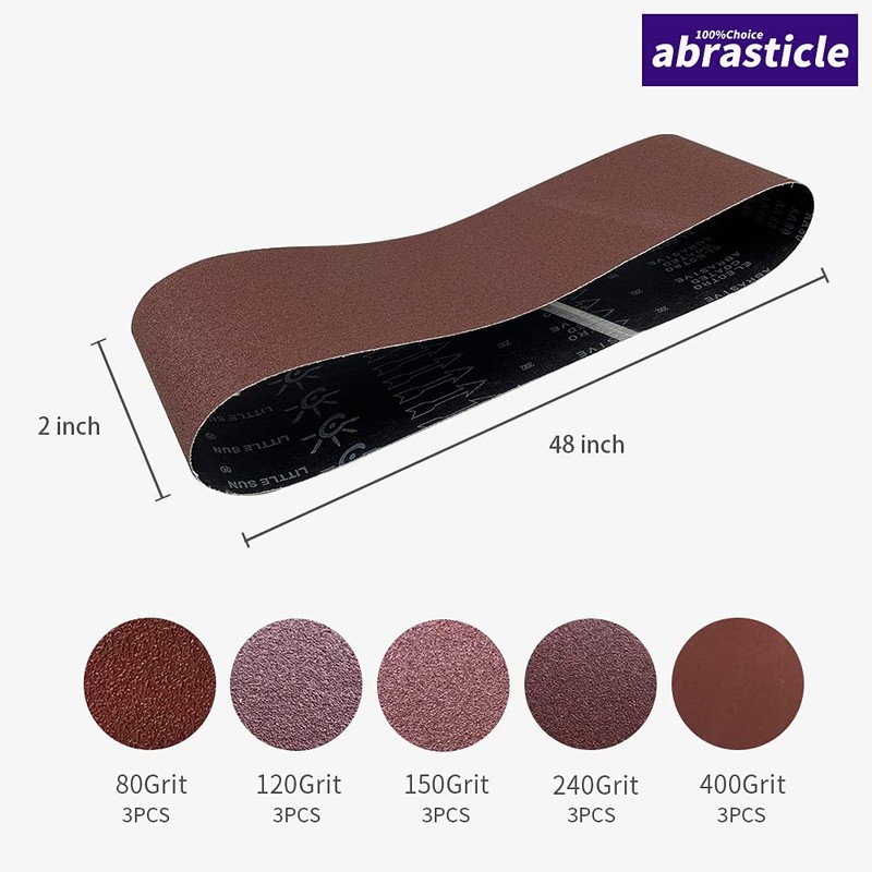 15 Pcs 2 x 48 Inch Assorted Aluminum Oxide Sanding