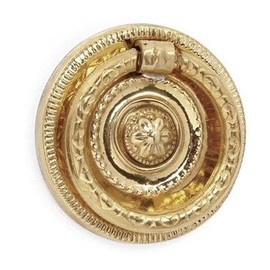 VAN DYKE'S RESTORERS Vintage Flower Stamped Brass Circular Ring Pull, Polished Brass, 2"