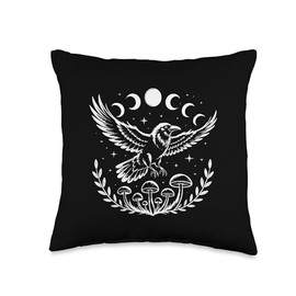 Raven Crow Cottagecore Witchcore Mystical Moon Blackbird Throw Pillow