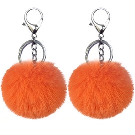 Unpafcxddyig 2PCS Pom Pom Keychain Artificial Fur Ball Keychains Fluffy Tote Pendant Car Bag Charm,orange