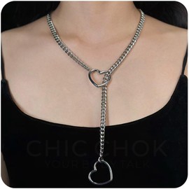Choker Necklace for Women - Heart O-ring Slip Chain Adjustable Lariat Y-Necklace