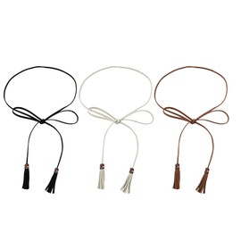 TeeYee Women's Fashion Belt Set AdjustableLeather Waist Belt Woven Knitted Waist Belt/Rope/Chain Belt Tassel Rope Skinny Belt for Skirt Dress Party Pack of 3 258blacktanwhite