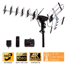 Five Star Outdoor Digital Amplified HDTV Antenna - up to 200 Mile Long Range, Directional 360 Degree Rotation by Remote Control, HD 4K 1080P FM,Support 5 TVs Plus Installation Kit