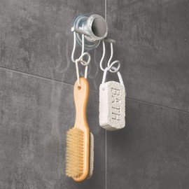 iDesign InterDesign Metro Rustproof Aluminum Turn-N-Lock Suction, Bathroom Shower Double Hook for Razor, Loofah - Silver
