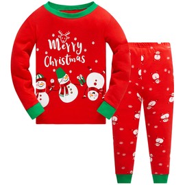 Popshion Kids Christmas Pyjamas Toddler Snowman Pjs 100% Cotton 2 Piece Sleepwears Kids Holiday Clothes Set Size 3 (Snowman-6413 3t)