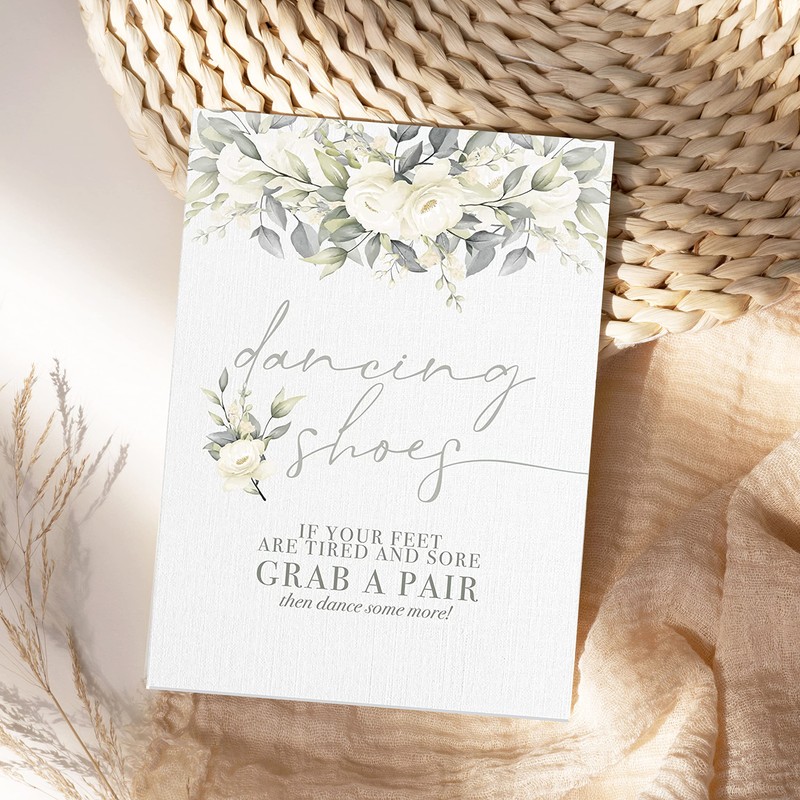 Dancing Shoes Wedding Flip Flop Table Sign with Green Flowers