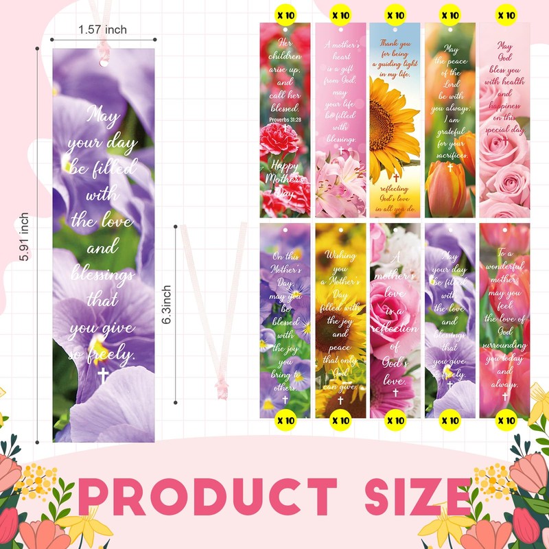 Skyygemm 100 Pcs Happy Mother's Day Bible Verses Bookmarks Bulk