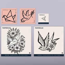 Bird Tattoo Set (5 Tattoos) - Temporalis® | Temporary Tattoos for Adults - EU Certified Cosmetics, Vegan & Waterproof - Lasts 1 to 2 Weeks