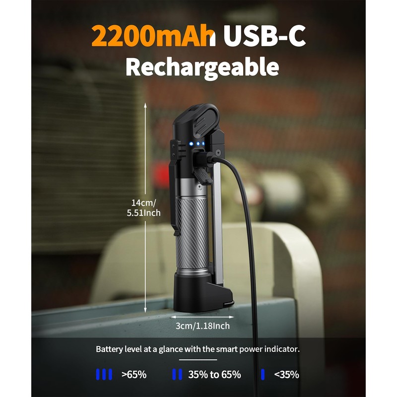 HOTLIGH Magnetic Work Light - 800 Lumens Rechargeable Work Light