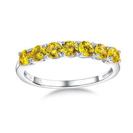 AGRULE Wedding Band 7 Stone Eternity Ring for Women Sterling Silver Stacakable Enagement Rings November Birthstone Citrine Ring, Size 8