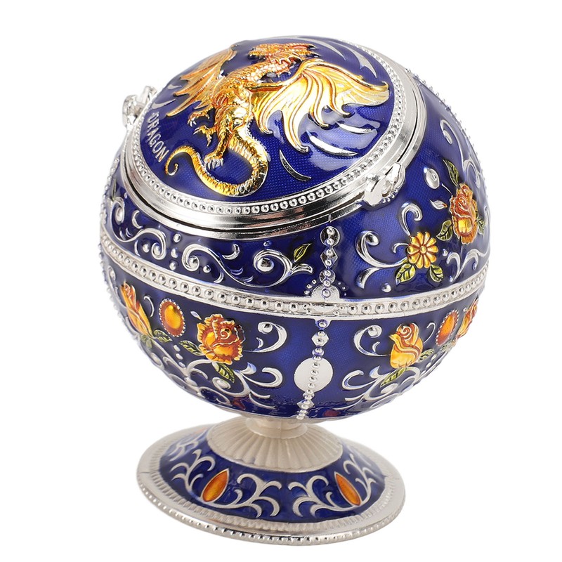 Ball Ashtray with Windproof Lid Retro Dragon Stereoscopic Relief Zinc