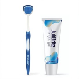 Julibrite Tongue Care Set | 1 Tongue Gel (50 ml) + 1 Tongue Brush | Supportive Against Bad Breath (Halitosis) | White Tongue | Fresh Breath | Tongue Scraper | Tongue Scrubber | Tongue Cleaner