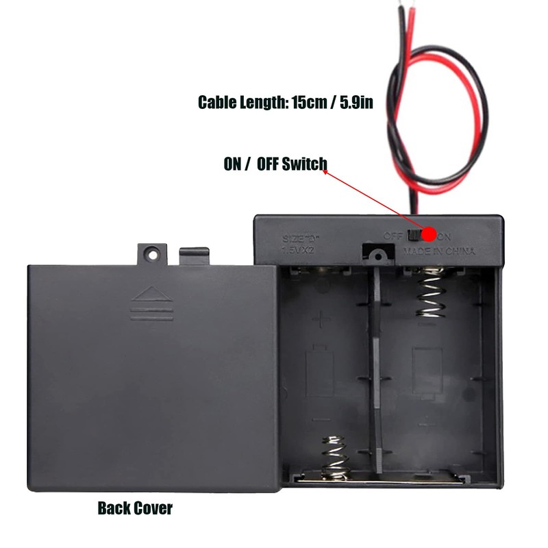 hrsyyl 2pcs D Size Battery Holder 2 Slot D Cell