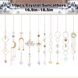 Sun Catchers, 10 Pieces Colorful Crystal Suncatcher with Chain Pendant Ornaments Hanging Crystals Prism Rainbow Maker for Windows Indoor Outdoor Car Mirror Garden Decor Wedding Party Xmas Gift