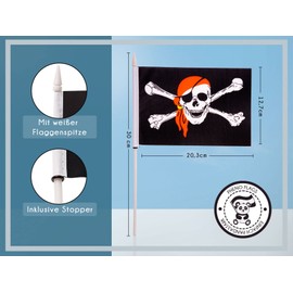 PHENO FLAGS Pirate Flag Small - Pack of 10 - Pirate Flag 5 x 8 inches - 30 cm Flag Stick - 75D Polyester Fabric, Mini Flag with Pirate Motif for Children's Birthday Parties and Fancy Dress Party
