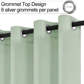 XWZO Bean Green Sheer Curtains Semi Transparent Eyelet Top Linen Look Voile Panels/Drapes/Treatment for Bedroom Living Room,W55*L69，Set of 2
