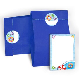 16 Mini Notepads + 16 Gift Bags / Dark Blue + 16 Stickers Swimming Pool Party Bag Guest Gift for Birthday Children's Birthday Pool Party Boys Girls