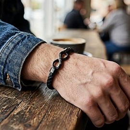 sunglnl To My Husband Bracelet, Love You Forever My Man Infinity Leather Bracelets for Man Stainless Steel Unique Birthday for Him (LYF Black)