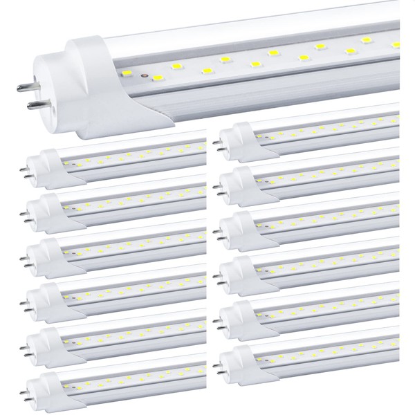 Nimgoti T8 LED Bulbs 4 Foot, 12-Pack 4FT LED Tube Light, 24W 3200LM, 5000K Daylight White, T8 Fluorescent Tube Replacement, Dual-Row Chips, Super Bright, Ballast Bypass, Dual-End Powered, Type B