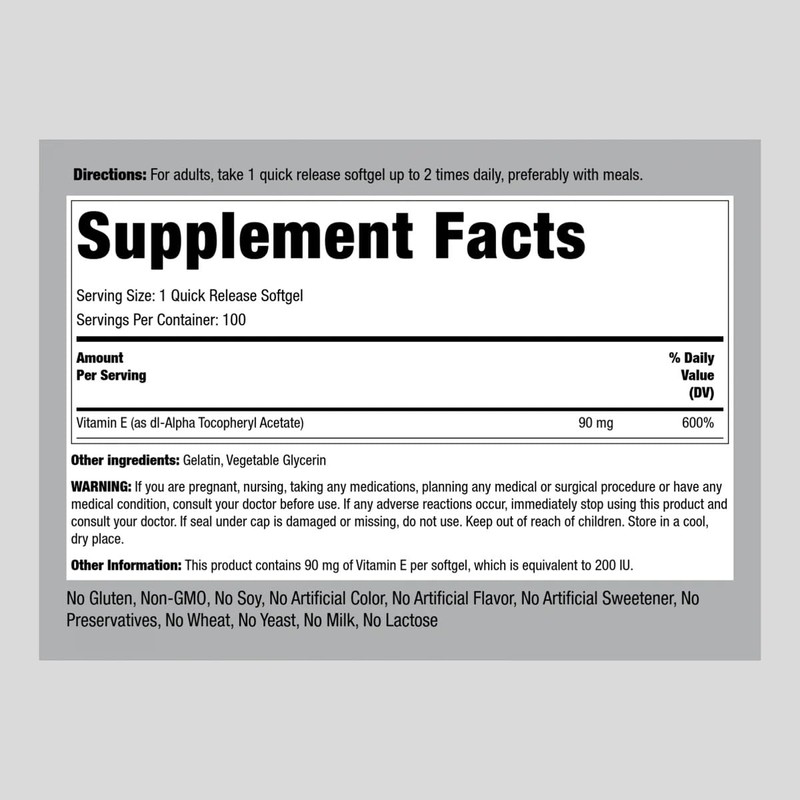 Piping Rock Vitamin E 200 IU | 90mg | 100