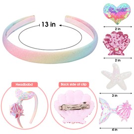 JIAHANG Baby Girl Headbands and Clips Set, Interchangeable Hair hoop, Sequin Mermaid Tail Starfish Headband, Charm Glitter Hair Accessoriess for Toddlers School Girls