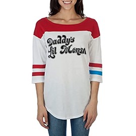 Bioworld Suicide Squad Harley Quinn Daddy's Lil Monster Raglan T-Shirt (XXX-Large) White