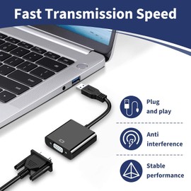 USB 3.0/2.0 to VGA Adapter, High-Resolution Male to Female Converter for Multi-Monitor Displays, Projectors, TVs & Monitors, 1080P External Video Graphics Adapter for Windows 11/10/8.1/8/7/XP/Vista