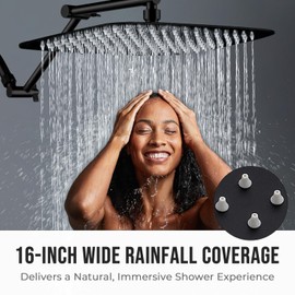 G-Promise All Metal 16 Inch Rain Shower Head with Adjustable Extension Arm, Full-Body Large Shower Head for Spa-Like Rainfall, (Matte Black)