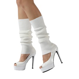 Elufly Women 80s Juniors Knit Leg Warmers for Ballet Yoga Dance Winter Keep Warm Leg Sleeve 2 Pairs (1 Pair-White)