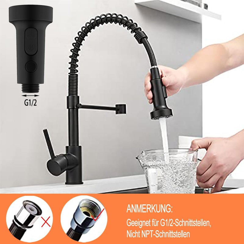 Black Tap Attachment with Hose, Swivelling Aerators for Taps, Kitchen