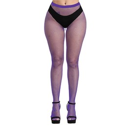 Bestjybt Womens Fishnet Tights High Waist Mesh Fish Net Stockings Pantyhose (US, Alpha, One Size, Regular, Regular, Purple)
