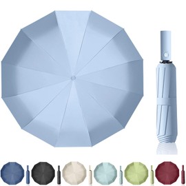 Maibar Umbrella Windproof Strong, 24 Ribs Waterproof Umbrella, Folding Travel Umbrellas, Wind proof Parasols for Men and Women (Light Blue)