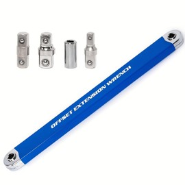 THIKPO Offset Extension Wrench with 1/2 Inch, 1/4 Inch and 3/8 Inch Drive Adapter Offset Extension Key for Mechanics Garage Craftsmen