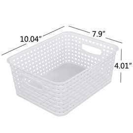 Sandmovie White Plastic Rattan Storage Baskets, 6 Packs