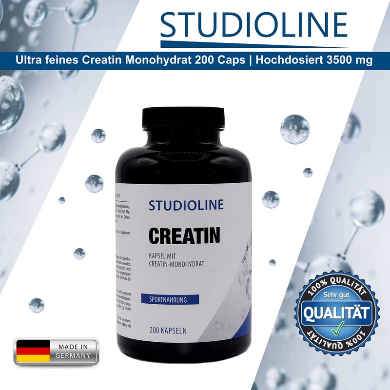 STUDIOLINE Creatine Monohydrate | 200 Capsules | Highest Dosage 3500