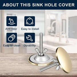 uxcell 1 Piece Kitchen Sink Hole Covers, Zinc Alloy Faucet Hole Cover for Kitchen Countertop Counter Space, Bright Gold
