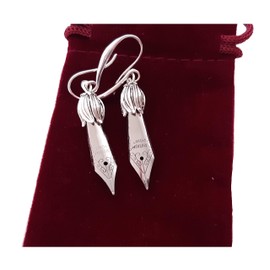 Pen Nib Earrings in Silver colour with no allergic Sterling Silver 925 Ear Wire Closure in gift Velvet Pouch (Silver)