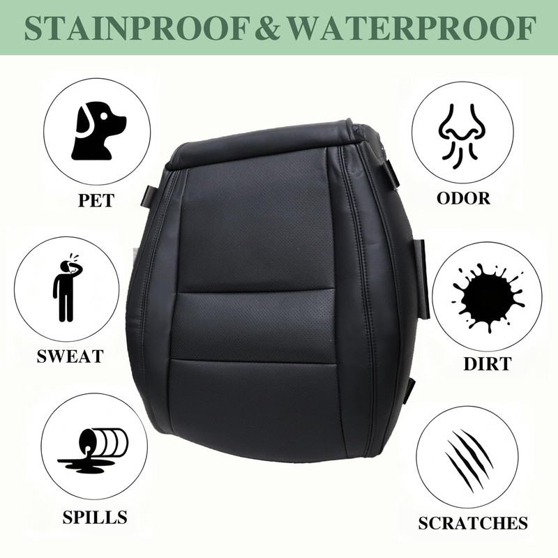 Priprilod Leather Driver Side Bottom Replacement Seat Cover Black Compatible
