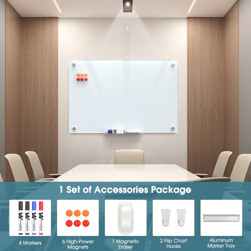 MaxGear Glass Whiteboard 36x24 Inches Wall Mounted, Magnetic White Board