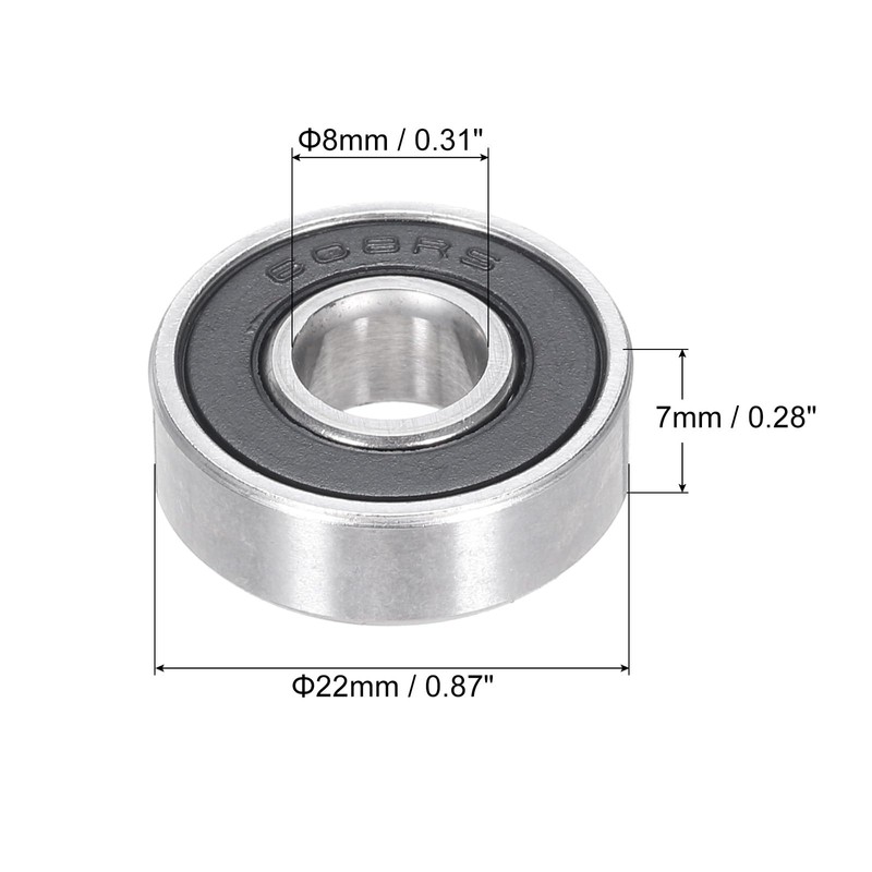 PATIKIL 10 Pack 8x22x7mm Skateboard Bearings 608-2RS Steel Ball Bearings