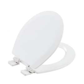 Wood Toilet Seat, Slow Close, High Gloss Finish, Premium Moulded Wood, White, Quick Release, PIKLiDS (Round)