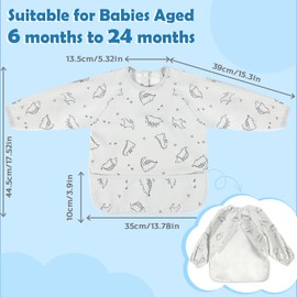 URMYWO Baby Weaning Bibs, 6-12 Months Full-Coverage Waterproof Sleeved Bibs, Machine Washable, Soft & Safe | Ideal for Mess-Free Mealtimes (white)