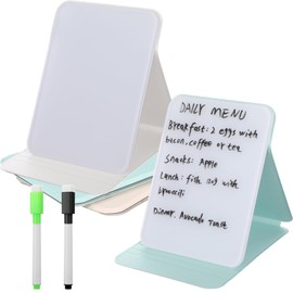 Dunzoom 2 Pcs Desktop Whiteboard Glass Desk Dry Erase Board with PU Foldable Stand Small White Board for Desk Mini Tabletop Notepad Easel with 2 Markers for Home Office School, 8 x 6 Inch