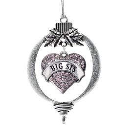 Inspired Silver - Big Sis Pink - Silver Christmas Ornament - Pink Pave Heart Charm Christmas Tree Ornament with Cubic Zirconia - Holiday Hanging Decoration