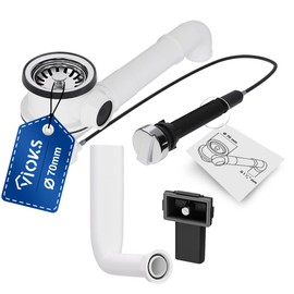 VIOKS Strainer Basket Valve 70 mm with Overflow Space Creator Eccentric Control Drain Fitting Kitchen Sink Drain Set with Eccentric Valve for Sink Kitchen Sink