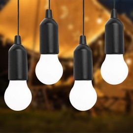 MODOAO Lamping LED Lamp, Pull Light Led Camping Lantern,Hanging Tent Lamp,Portable LED Lamp Warm White for Camping, Hiking, Outdoor, Party (Black, 4)