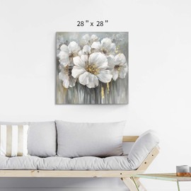 Wall Art Botanical Pictures Painting: White Lily Bouquet of Flowers Picture Floral Artwork on Wrapped Canvas for Walls (28" W x 28" H,Multi-Sized)